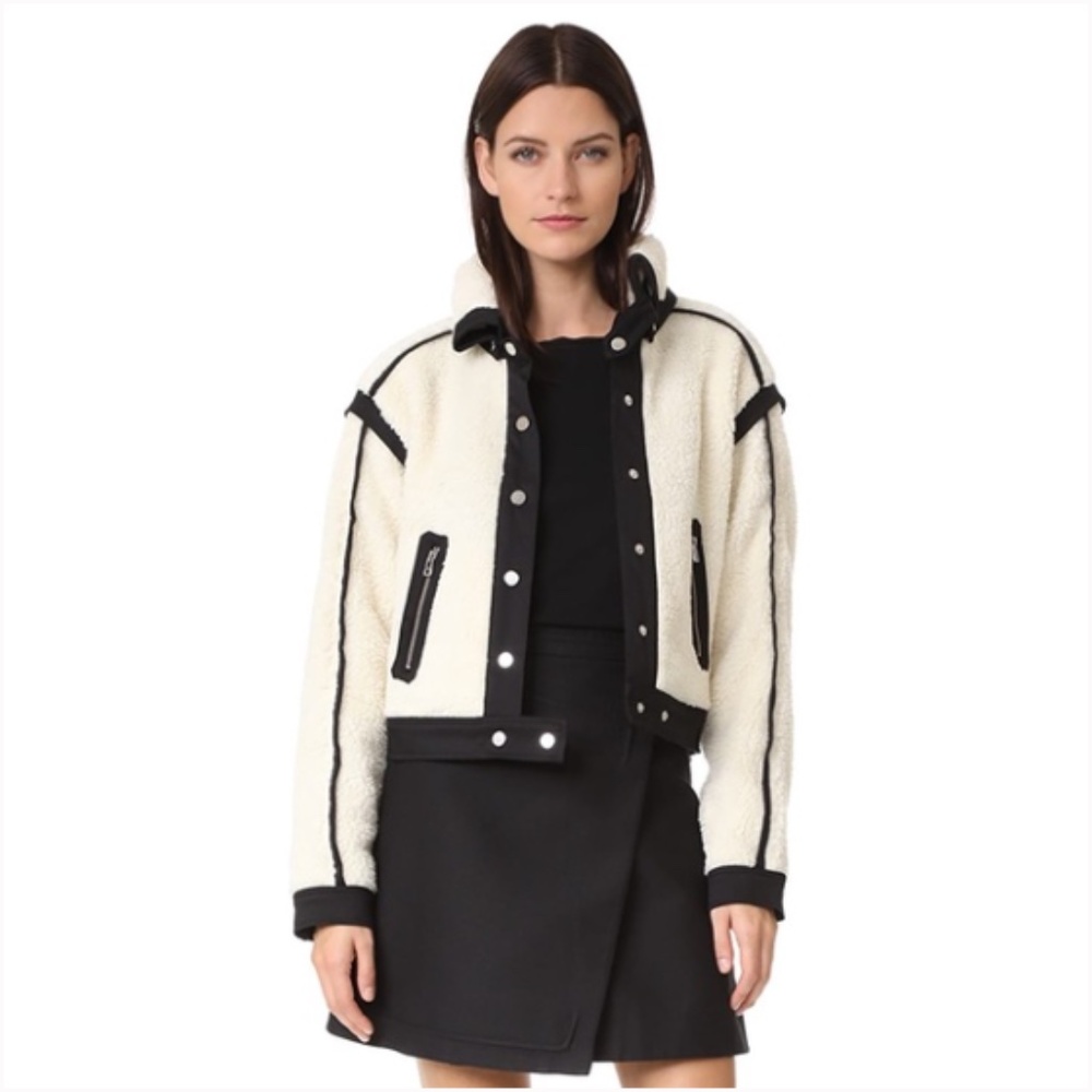 Veronica Beard Anita Faux Shearling/Leather Jacket Cream & Black XS